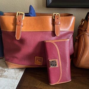 Dooney & Bourke Burgundy and Tan Leather Set